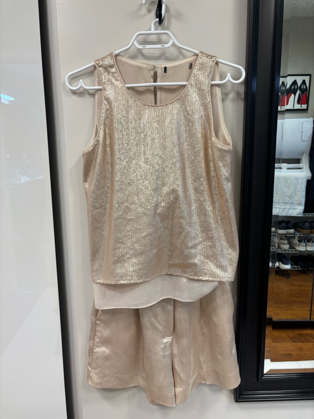 BCBG Metallic Cream Sleeveless Shell Top and short ZARA